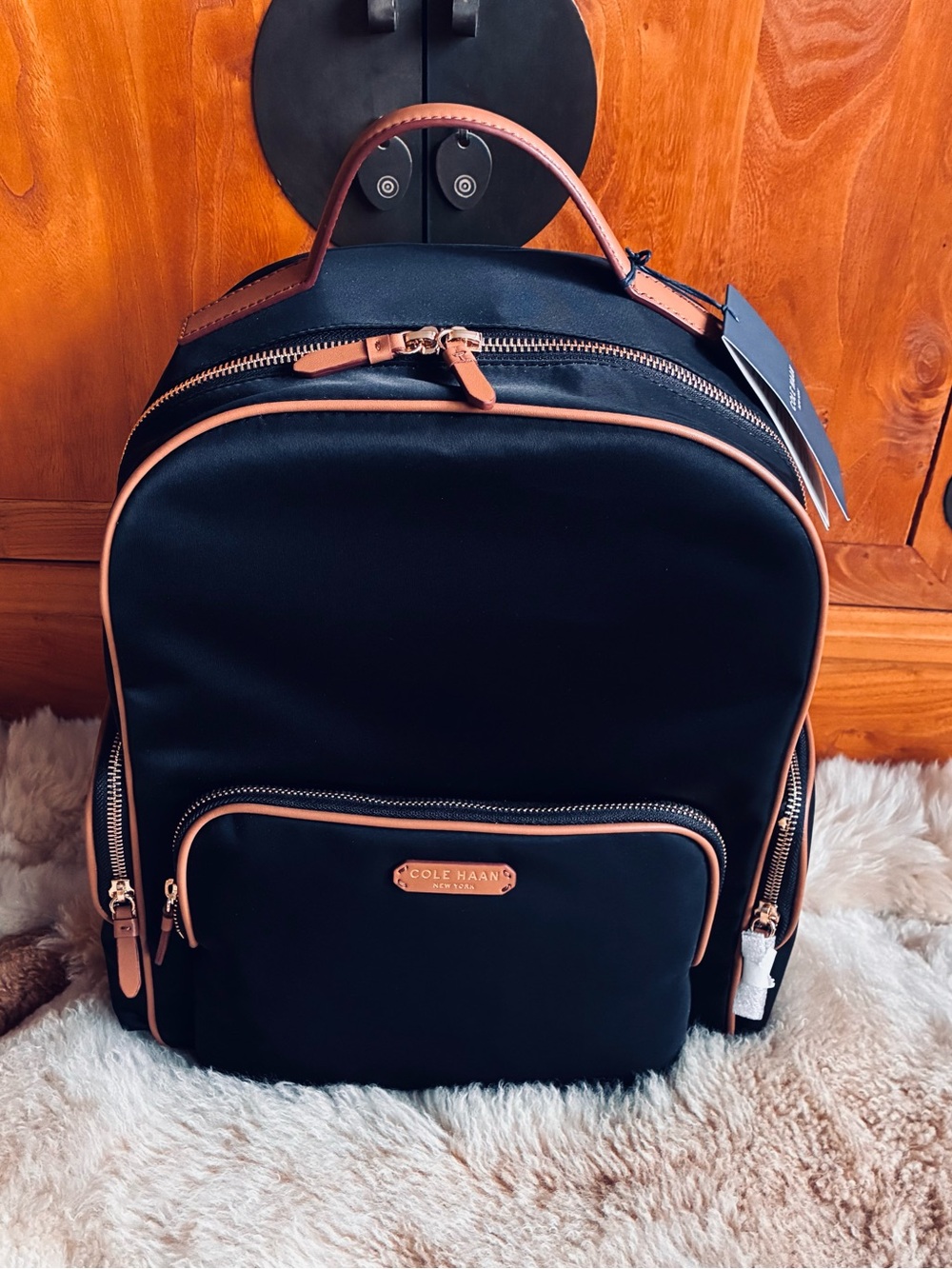 👨🏻💼Cole Haan Black Backpack with Tan Accents NWT - Picture 4 of 17